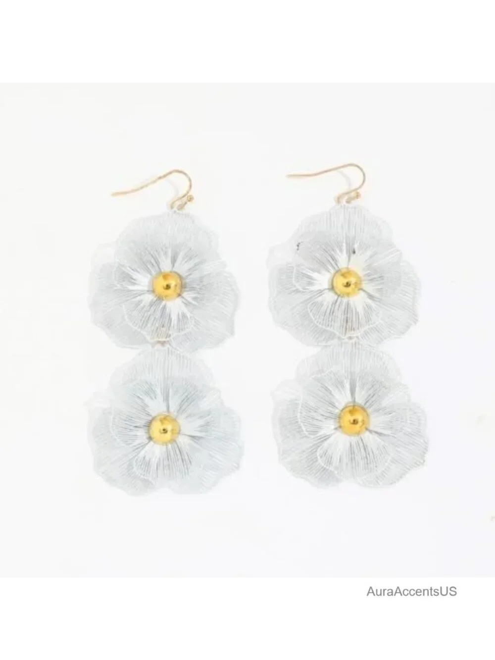Large Gold Flower Filigree Dangle Earrings Women Vintage 3D Petal Statement